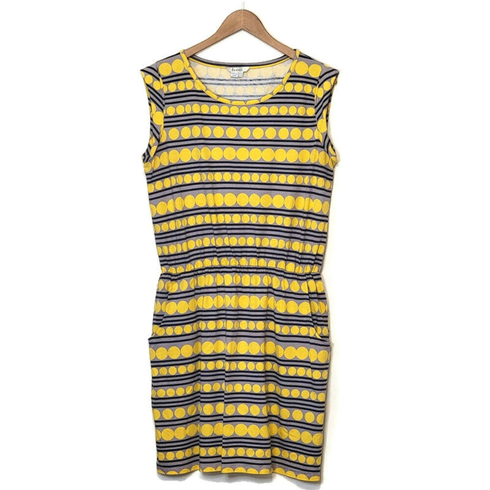 Boden Polkadot Stripe Scoop Neck Short Sleeve Knit Yellow Mini Dress Size 12